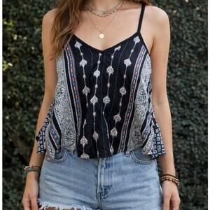 NWT Angie Boho Flowy Crop Tank Top Lightweight Midriff Size Large Fairy Festival